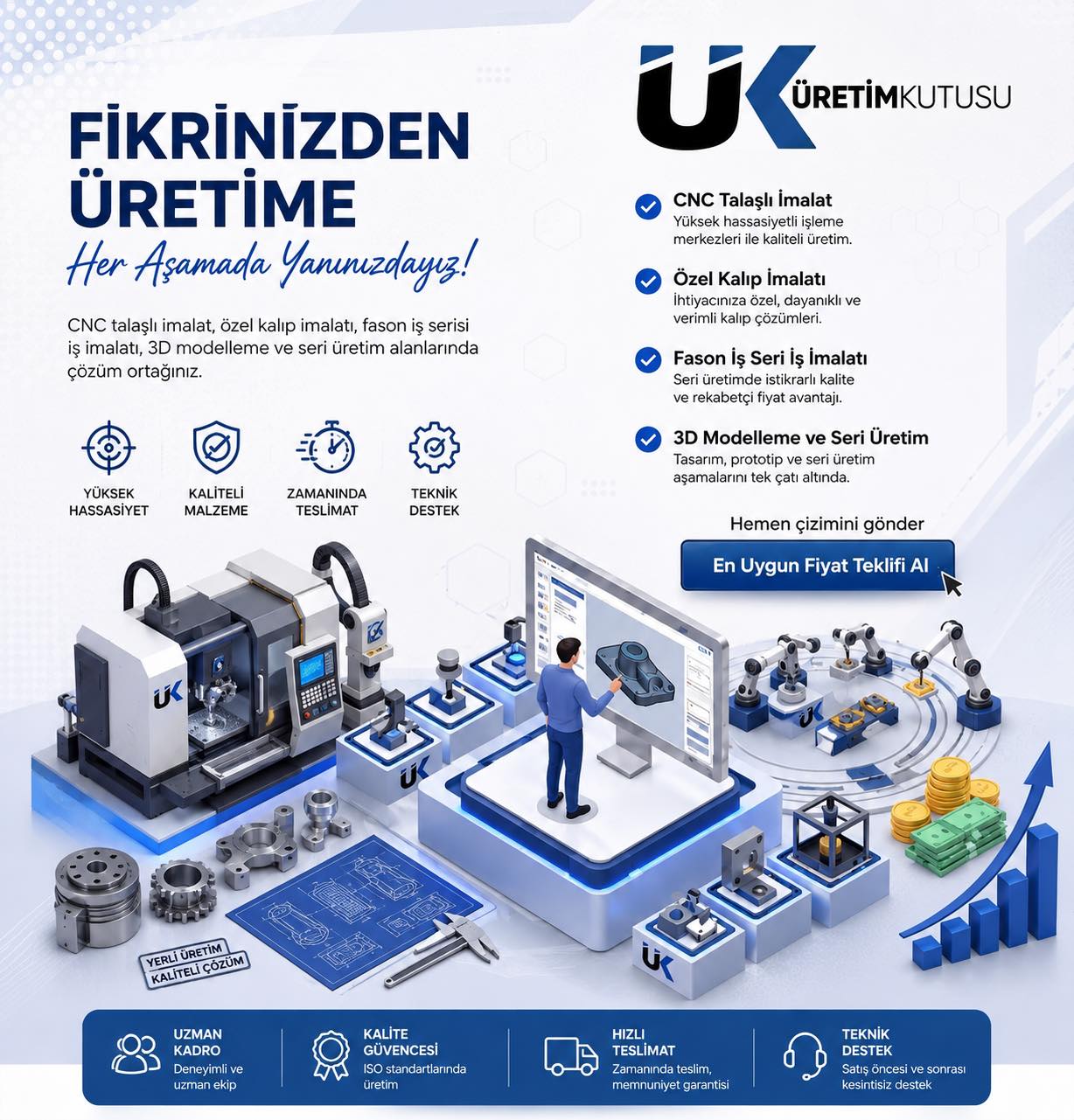 En Ucuz CNC Freze İşleme ve Hızlı Teklif | Üretim Kutusu